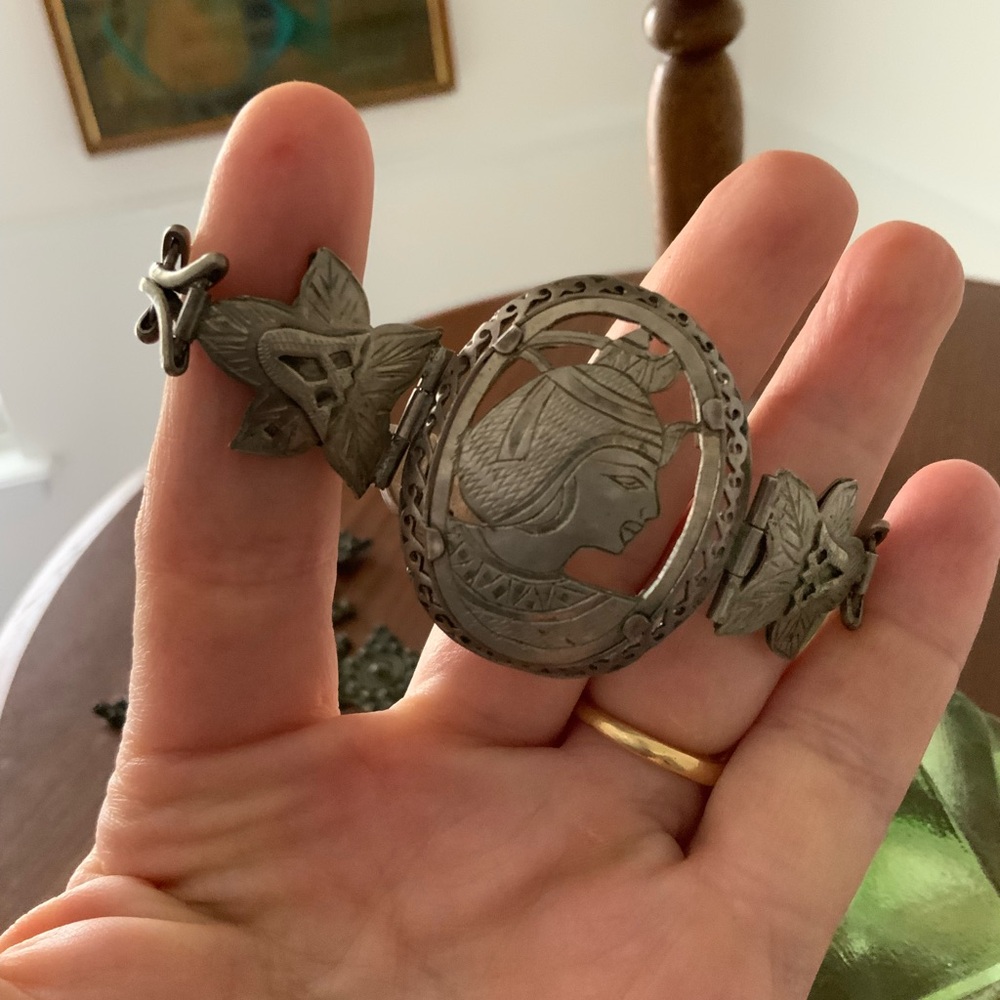 Antique Egyptian profile cameo silver hand made bracelet